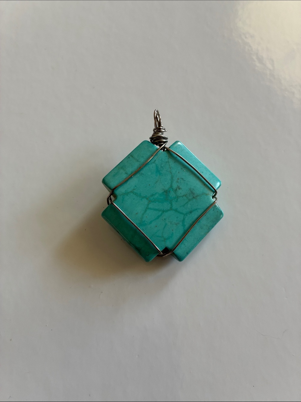 Unknown Turquoise Blue Wire-Wrapped Pendant Necklace 2 Inch